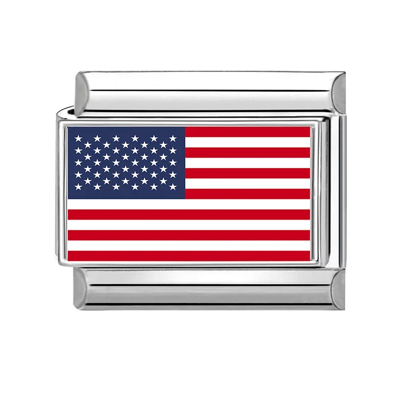 2025New Colorful World National Flag Photo Italian Charm Link Fit 9mm Women Men Bracelet Stainless Steel Jewelry Making Bead DIY