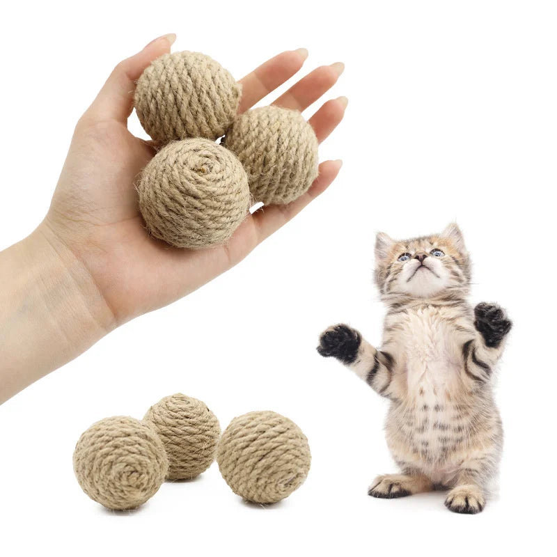 2pcs Pet Cat Hemp Rope Ball Rolling Interactive Hand-woven Cat Scratching Interactive Ball Sound Ball To Attract Attention Toy