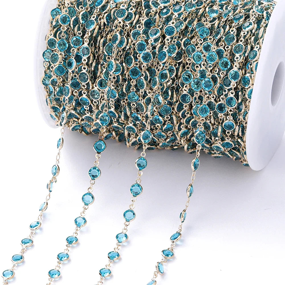 1Meter 6mm Colorful Crystal Beads Beaded Chain Glass Bead Necklace Chain Findings for DIY Bracelet Jewelry Making Supplies
