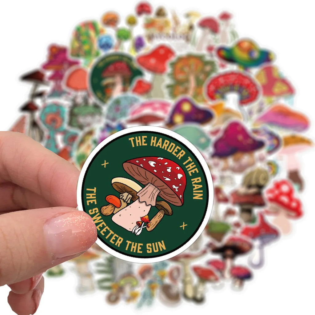 50pcs Aesthetic Mushroom Stickers Pack for Water Bottle, Mushroom Decor Gifts for Women Girl, Cute Vinyl Waterproof Decals