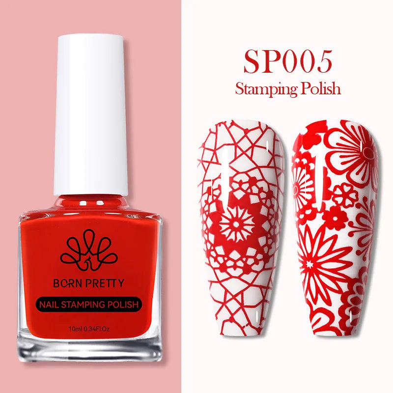 BORN PRETTY 10ml Nail Art Stamping Polish for Manicure Printing Design Black White Nail Art Varnish Need No Smudge Top Coat Oil