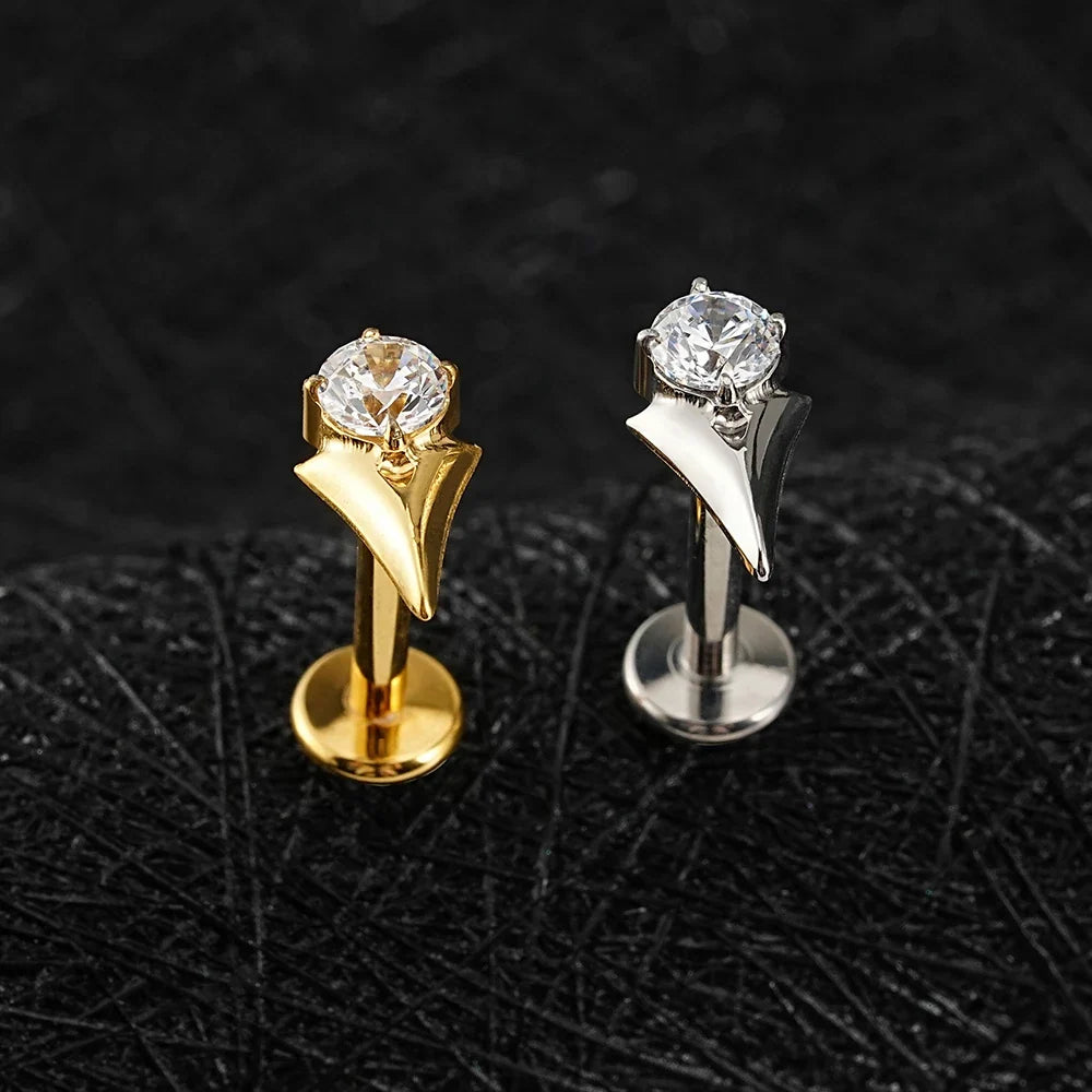 Right Grand ASTM F136 Titanium Tulip Labret Lip Stud 16G Dainty Flower CZ Cartilage Earring Tragus Helix Nose Piercing Jewelry