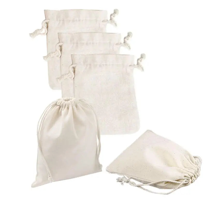 1~5pcs Natural Cotton Drawstring Storage Bags Christms Wedding Gift DIY Plain Pouch Reusable Home Organize Dustbag