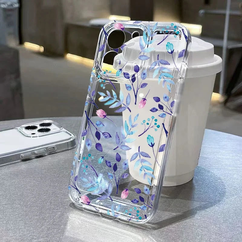 INS Vine Flower Transparent Phone Case For iPhone 14 15 16 Plus Pro 11 12 13 Pro Max X XR XS 7 8 SE 16E Clear Soft Fundas Cases