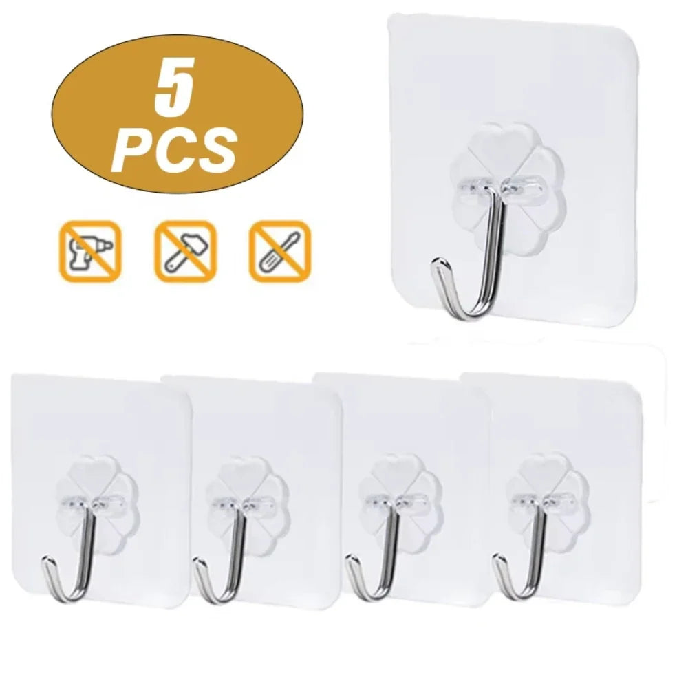 10/20/30Pcs Self-adhesive Wall Hooks Waterproof Oilproof Sticky Hooks Punch Free Heavy Duty Hanging Hooks For Kitchen Bathroom