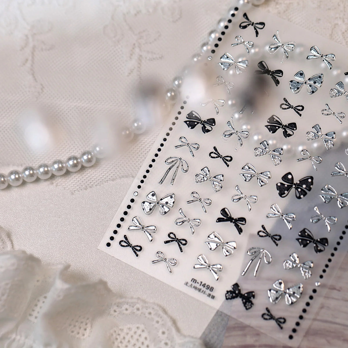 Metal Bow 5D Nail Art Stickers Black White Dot Bow Silver Embossed Y2K Bowknot Self Adhesive Punk Nail Decor Manicure Supplies