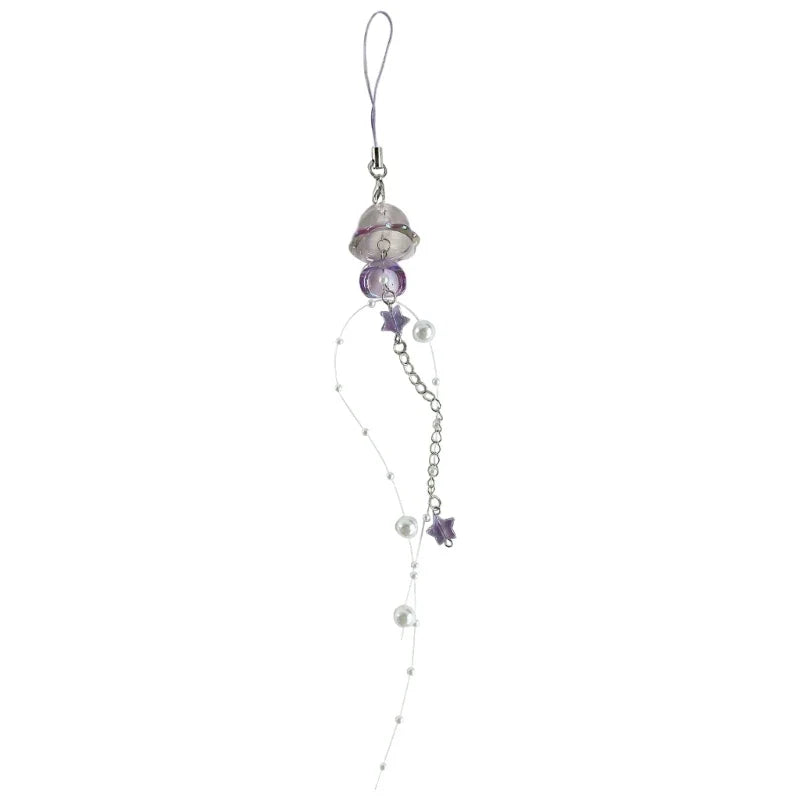 Phone Charm Strap Keychain Kawaii-Cute Crystal Jellyfish Pendant  Phone Chain Bowknot Phone Charm Keycord for  iPhone Camera Bag