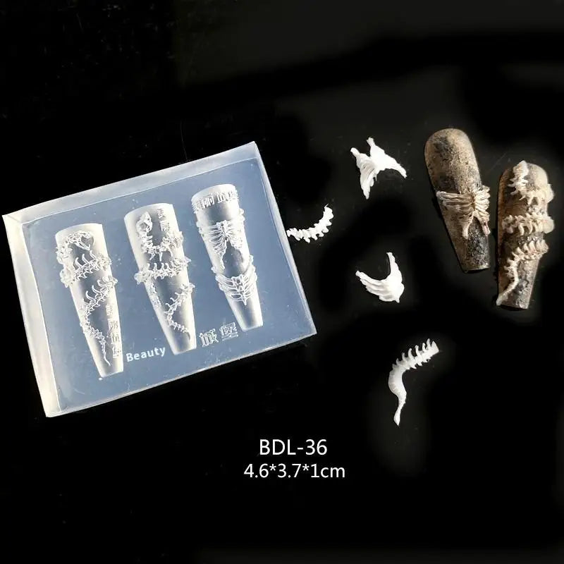 3D Snake Bone Mold Nail Art Decoration Accessories DIY Design Silicone Decorative Nail Art Templates Nails Mold