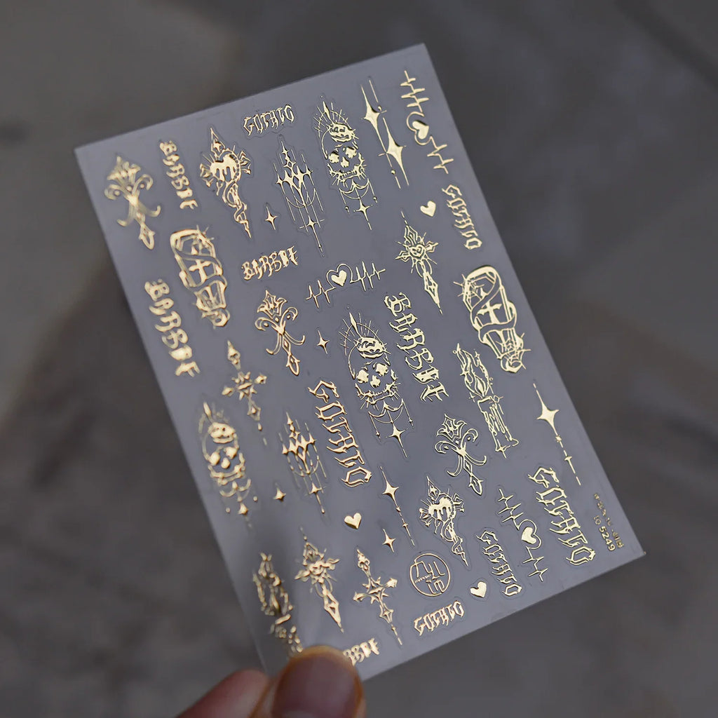 Metallic Texture Gothic Impression Nail Stickers Gold Silver Hot Stamped Nail Art Sticker Decals DIY Adhesive Decorative Sticker
