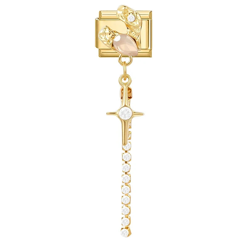 Fashion Dreamy Luxury Gold Color Series Red Heart Bows Zircon  Italian Charms Fit 9mm Stainless Steel Women Bracelet DIY Jewelry