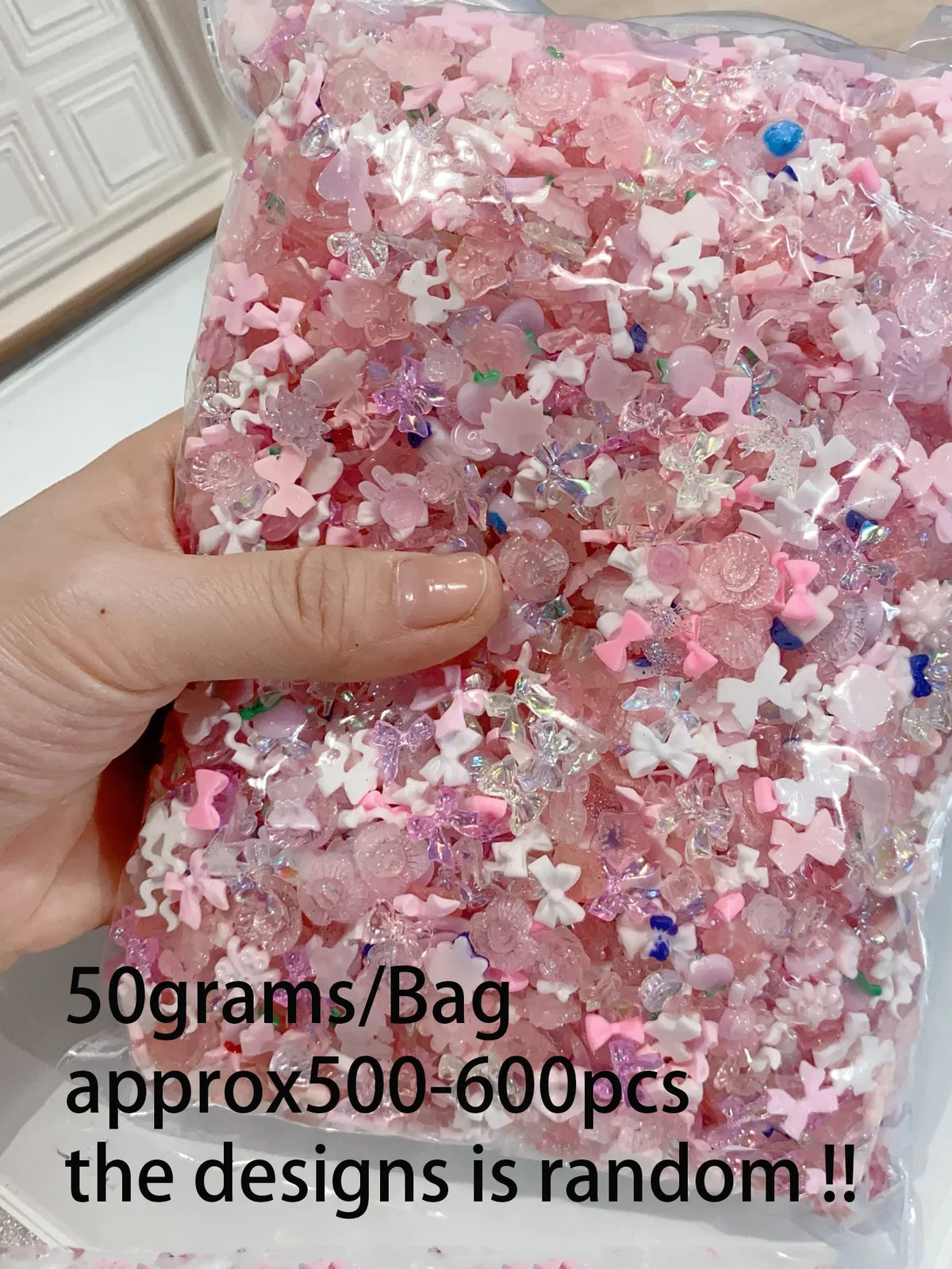 50g/Bag Random Blue Mixed Bow/Flower Nail Art Charms 500-600pcs  Resin Camellia/Bowknot Nails Decoration DIY Manicure Accessorie