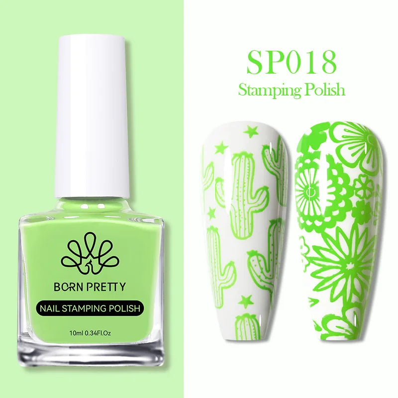 BORN PRETTY 10ml Nail Art Stamping Polish for Manicure Printing Design Black White Nail Art Varnish Need No Smudge Top Coat Oil