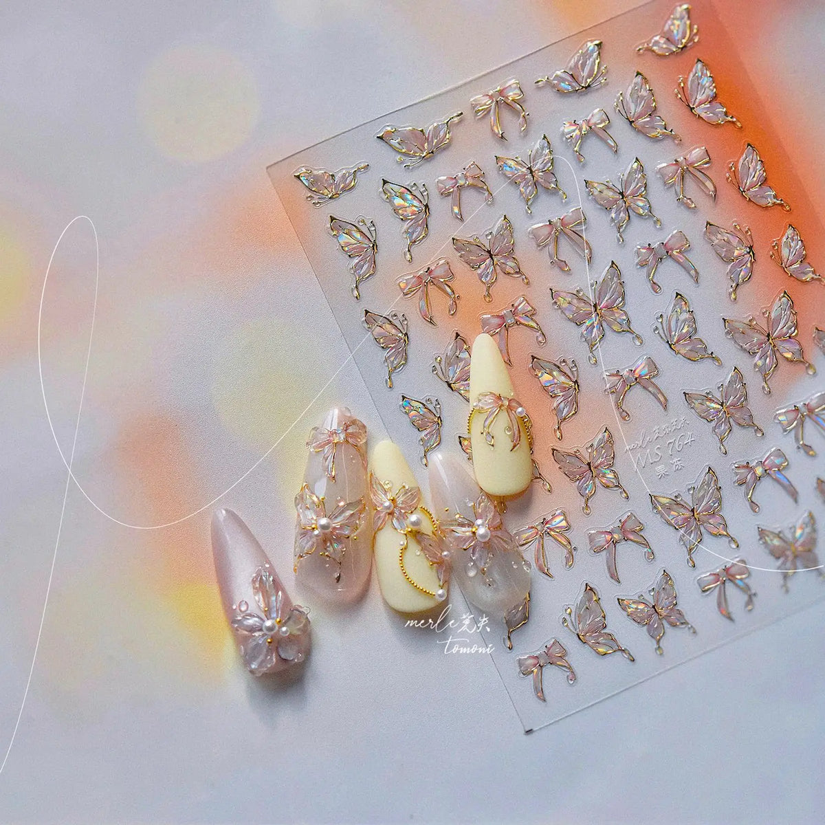Jelly Nail Stickers Shiny Charming Butterfly Self Adhesive Nail Art Stickers Ribbon Butterfly Nails 3D Decorations Stickers DIY