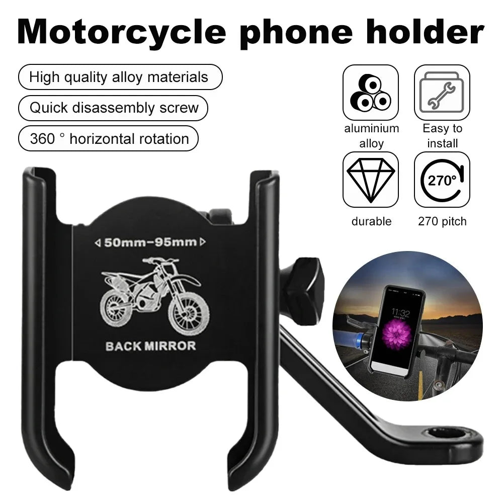 Aluminum Alloy Bike Phone Holder GPS Bracket Rear View Mirror Mount Clip Moto Handlebar For Xiaomi iPhone Samsung Huawei Phone