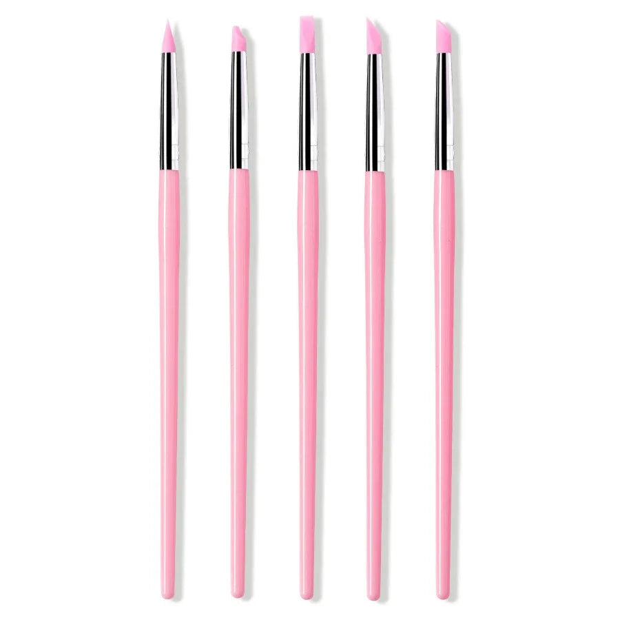 5Pcs/Set Professional Silicone Nail Brushes for UV Gel Polish 3D Nail Art DIY Dotting Tools Manicure Pens