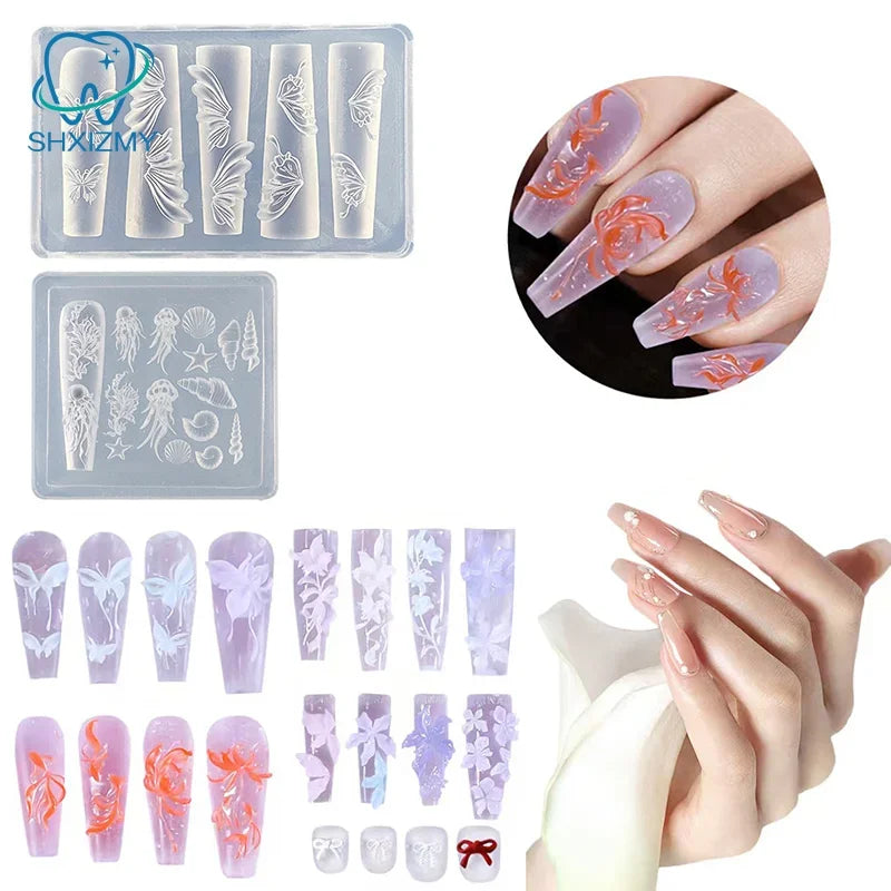 3D Mini Silicone Mold Butterfly Flower Nail Art Decorations Nails DIY Design Flower Shell Nail Mold Stamping Plate Manicure Mold
