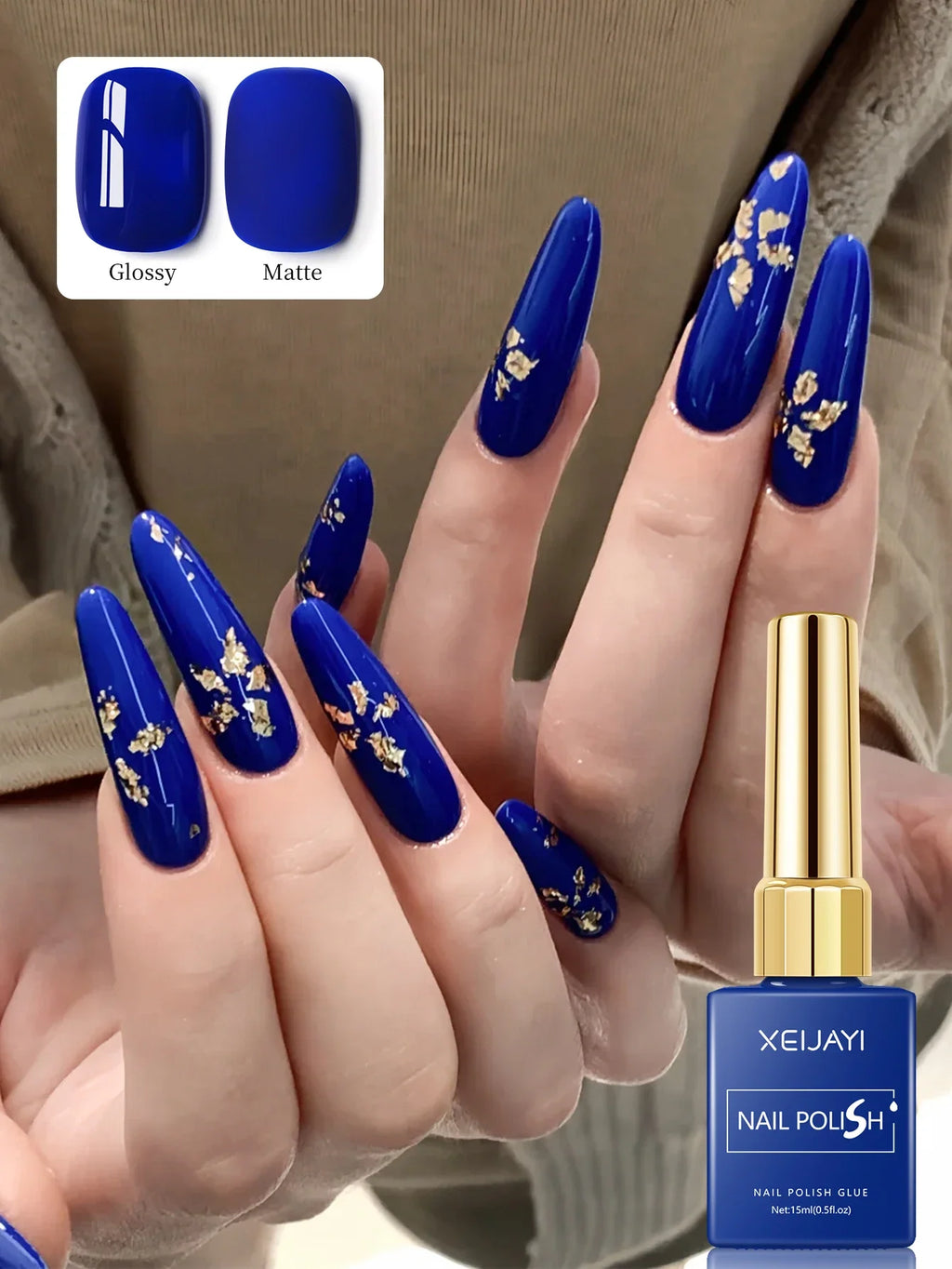 XEIJAYI 1Pc 15ml Blue Gel Nail Polish - Soak Off UV, Formaldehyde-Free for Trendy Nail Art Designs, Long-Lasting & Odorless