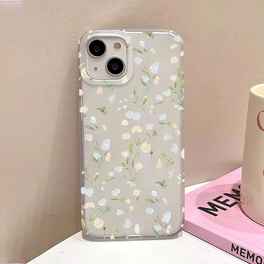 Luxury Silicone Phone Case For iPhone 15 Pro Fundas iPhone 13 11 16 Pro Max 12 Mini 14 Plus 11pro 13pro Shockproof Flowers Cover