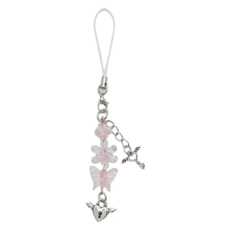Phone Charm Strap Keychain Kawaii-Cute Crystal Jellyfish Pendant  Phone Chain Bowknot Phone Charm Keycord for  iPhone Camera Bag