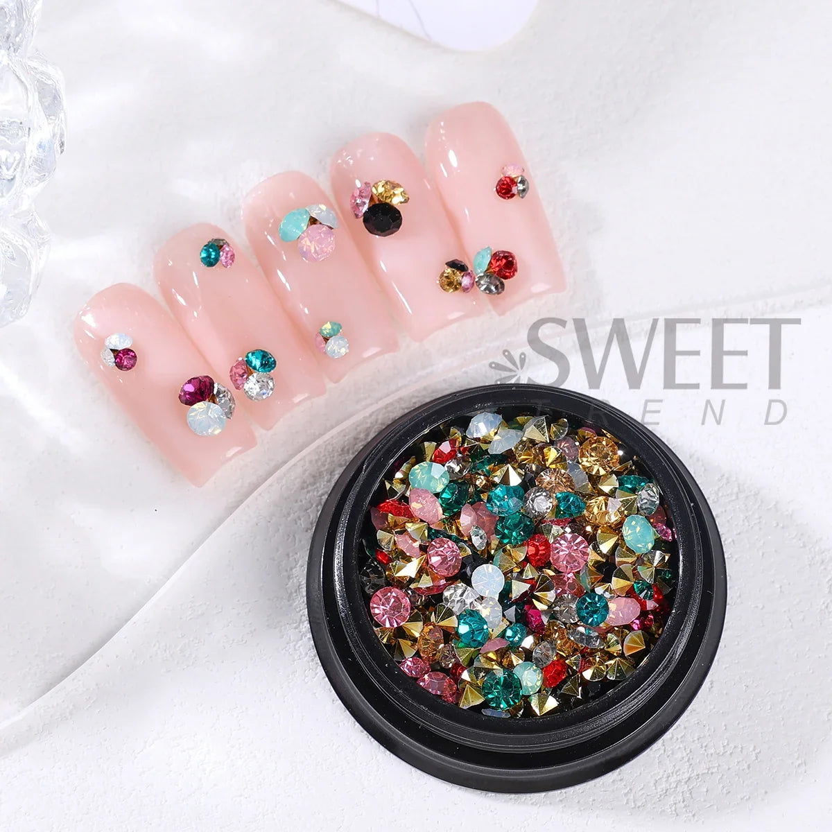 2pcs Colorful Pointed Bottom Nail Art Rhinestone Pink Green Yellow Spring Color Diamond Jewelry Fresh Valentine's Manicure Decor