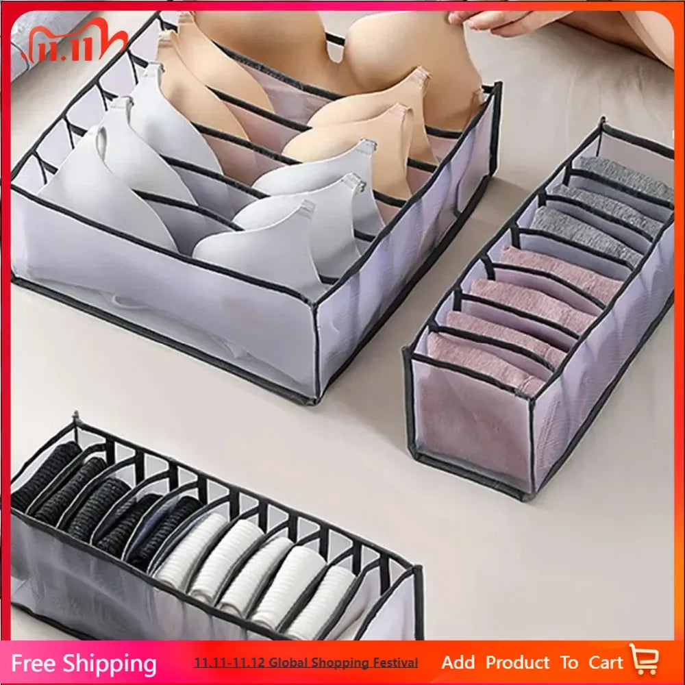 1PC- Closet Organizer for Socks Home Separated Underwear Storage Box 7/9/11 Grids Jeans Bra Organizer Foldable Drawer Organizer