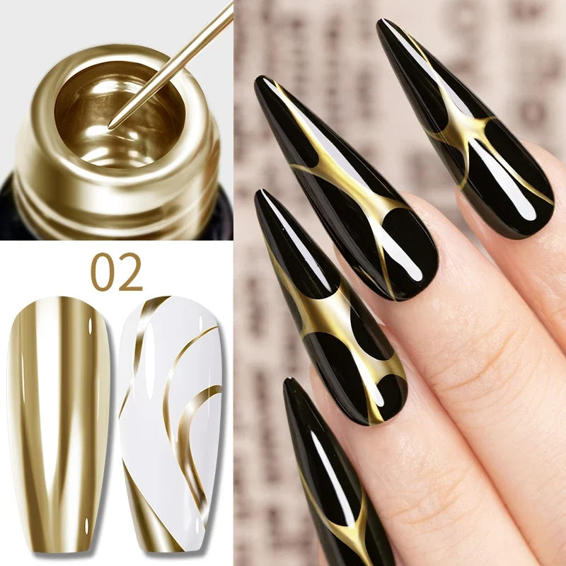 AWStorG 1/3 Pcs Metallic Liner Paint Gel Nail Polish Chrome Mirror Metal Effect Super Bright French  Semi Permanent  UV LED Gels