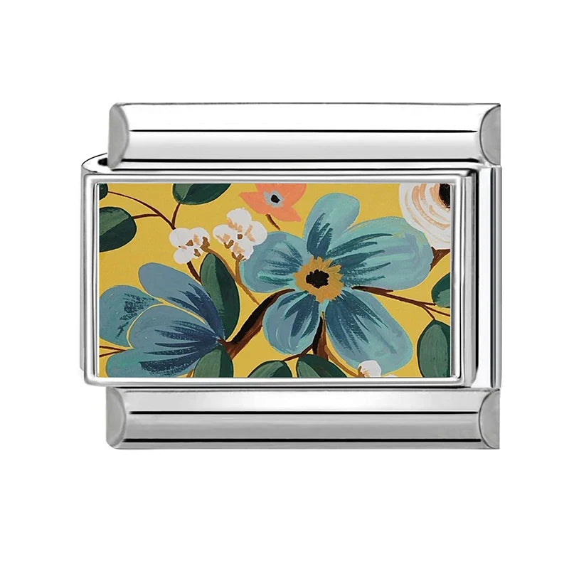 Fashion Colored Color Charms Flowers Lycoris Radiata Italian Link Fit 9mm Stainless Steel Bracelet Jewelry Making DIY Gift
