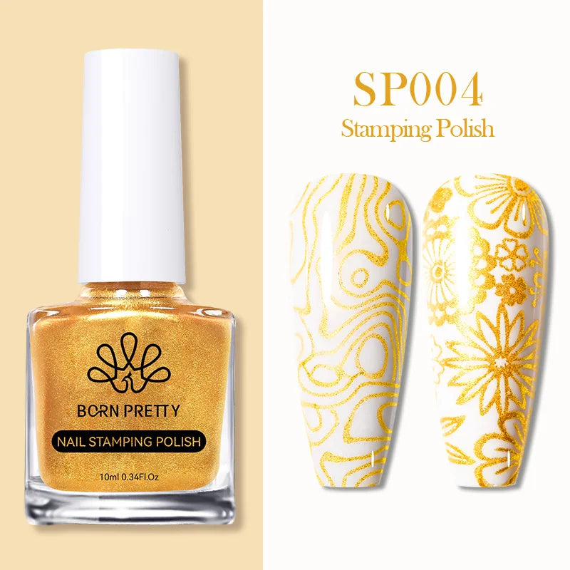 BORN PRETTY 10ml Nail Art Stamping Polish for Manicure Printing Design Black White Nail Art Varnish Need No Smudge Top Coat Oil
