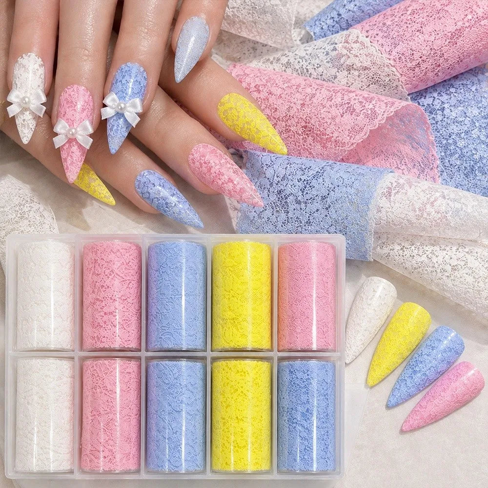 Fashion Lace Design Nail Foils Black White Tulip Pattern Nail Stickers Sequin Effect Nail Decorations Manicure DIY