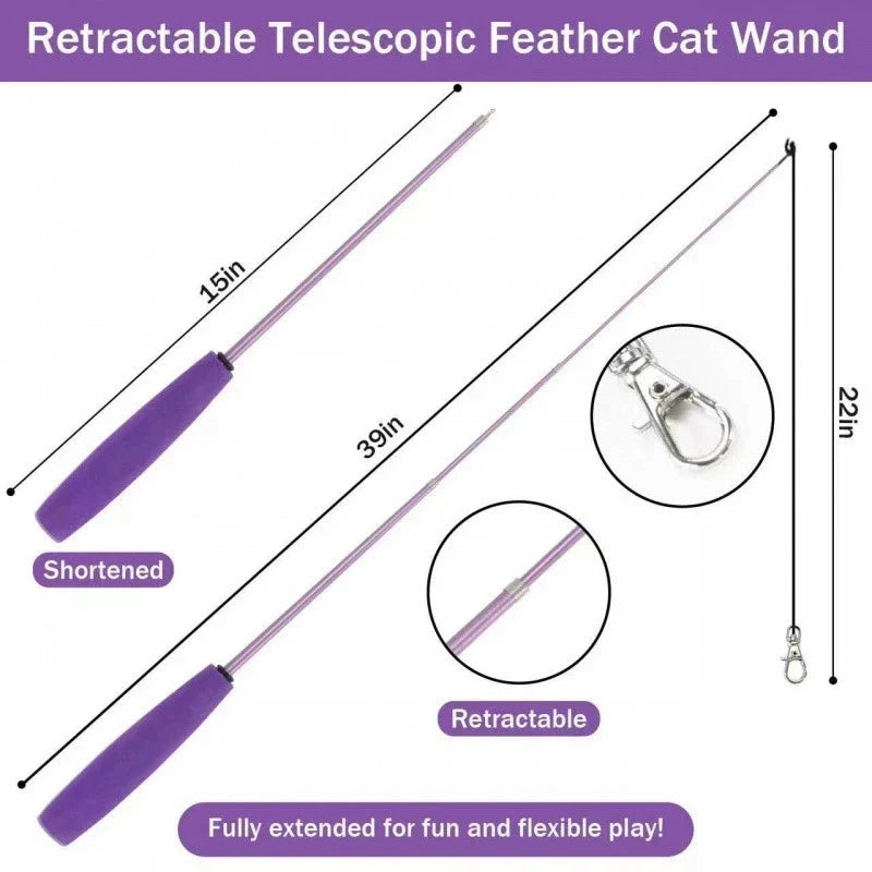 Kitten Toys Variety Pack Funny Cat Stick Scalable Cat Pole Plush Toy Feather Replacement Head Interactive Fun Pet Supplies