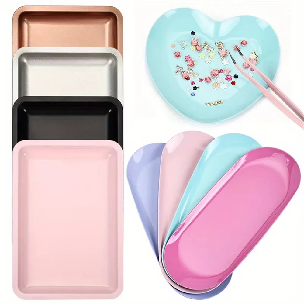 1PC Nail Tray Stainless Steel Cosmetic Storage Tray Nail Art Nail Polish Storage Nail Art Desktop False Nails Dish Tools
