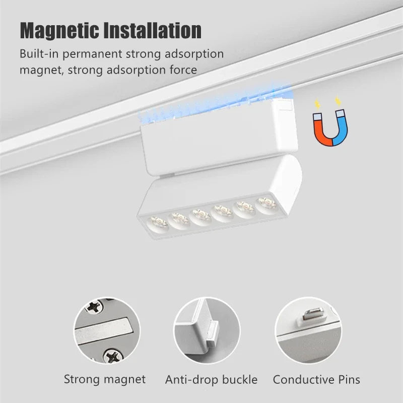 H6mm Ultra Thin Magnetic Track Light System 48V Living Room Ceiling Mount LED Ceiling Magnet Rail Lamp Spotlight Chandelier
