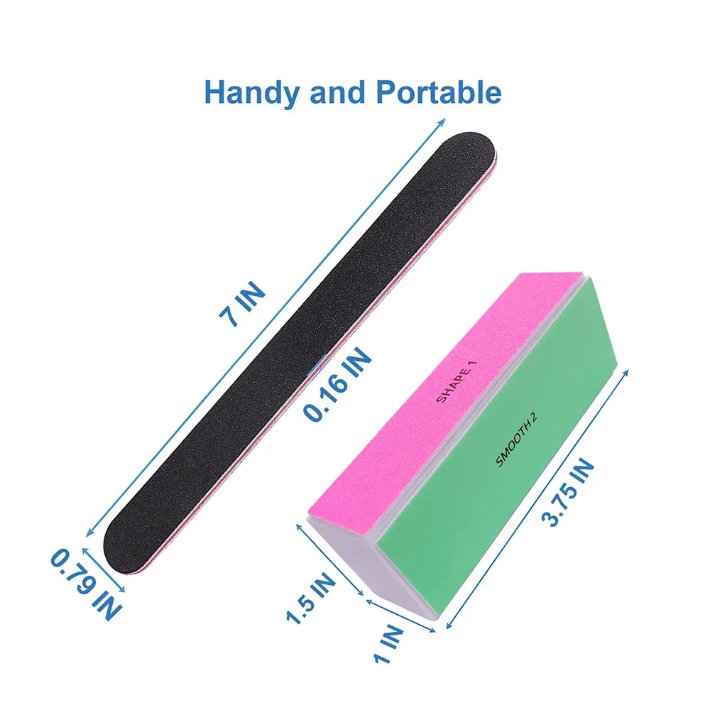 12Pcs Professional Nail File and Buffer Set 10pcs 100/180 Grit Emery Boards 2pcs 4 Way Buffing Blocks Manicure Nail Care Tools