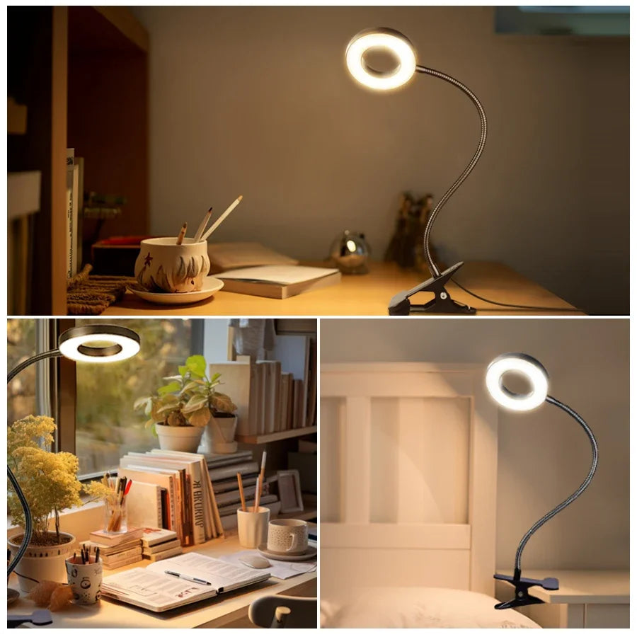 48 LEDs Clip on Desk Lamp 360°Flexible Gooseneck Reading Table Light Eye-Caring USB Clamp Books Night Light Study Read Light
