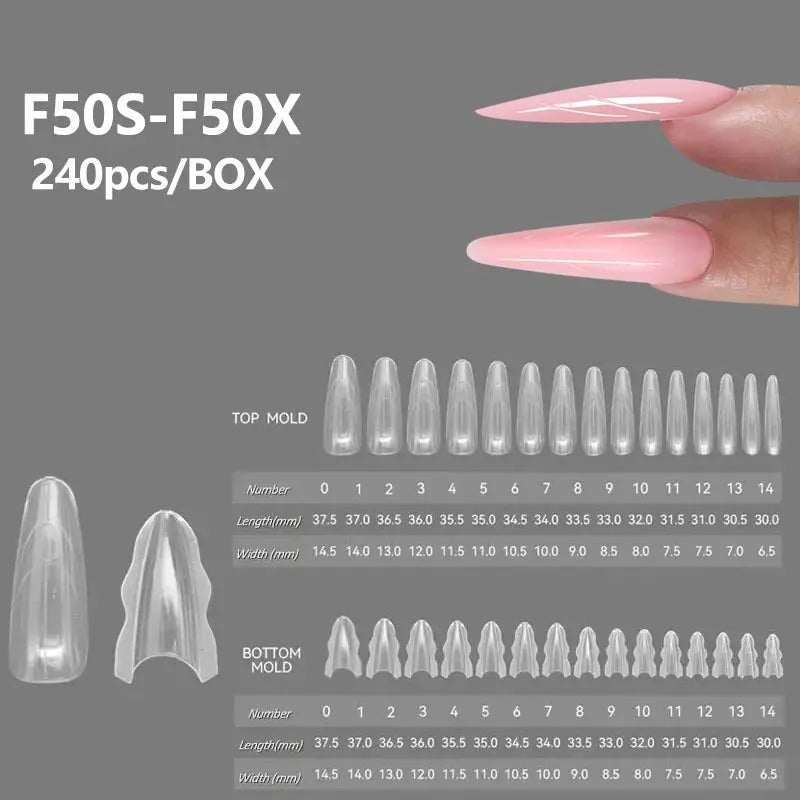 Sandwich Dual Nail Forms 15size Extensions-Dual Forms Coffin Almond Nail Forms 240pcs/180pcs Top Form Bottom Form Mold
