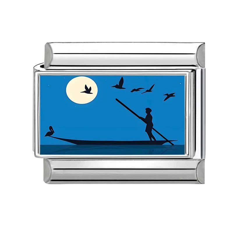 9mm Original Design Dream Transport the Stars Moon Seabeach Ships Stainless Steel Charm Italian Bracelet Link Making DIY Jewelry