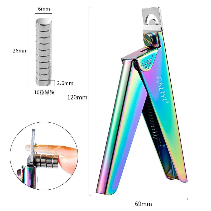 CALIYI Stainless Steel UV Gel False Nail Tips Trimmer Clipper Edge Cutter Nail Art Manicure U Word Rainbow Gold Silver Tools