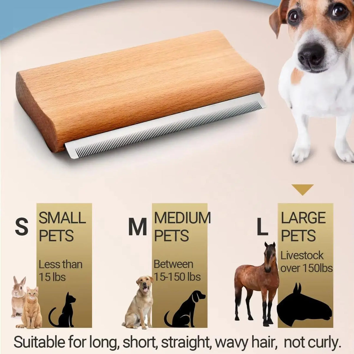 Wood Pet Grooming Brush Comb - Self Cleaning Powerful Floating Hair Removal Tool for Cats Dogs Horses Long Hair Shedding