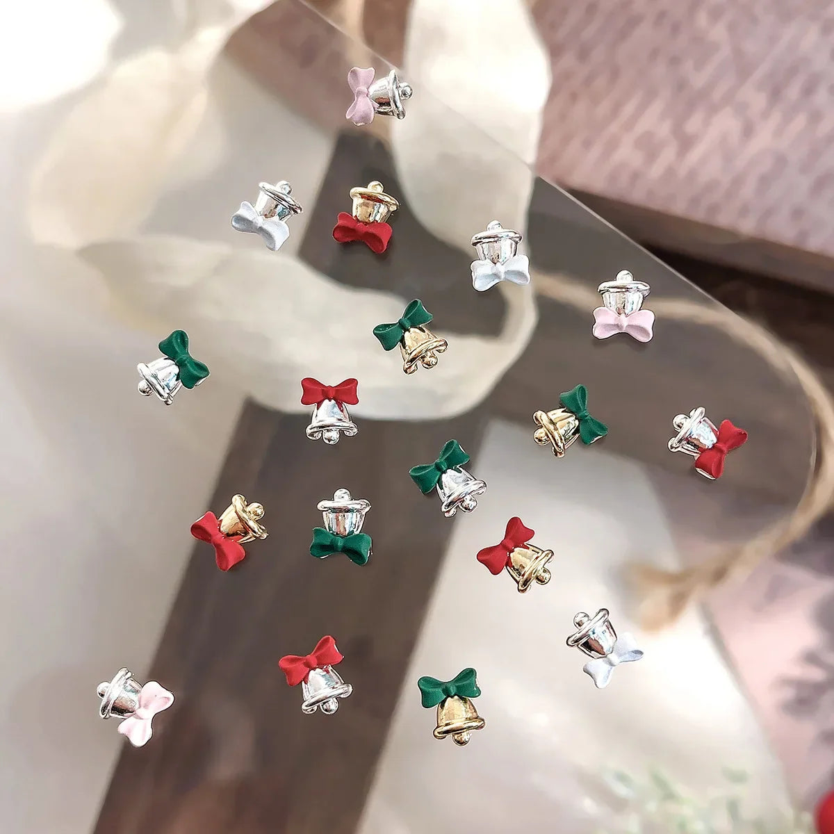 10pc 3D Christmas Bell Nail Art Charms Accessory Bow Gold and Silver Alloy Exquisite Bell Luxury Nails Decorations Supplies DIY
