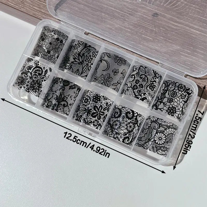 ✰✪Nail Art Transfer Foils Set Black White Red Lace Flowers Design Nail Stickers 10 Rolls DIY Manicure Decoration for Women
