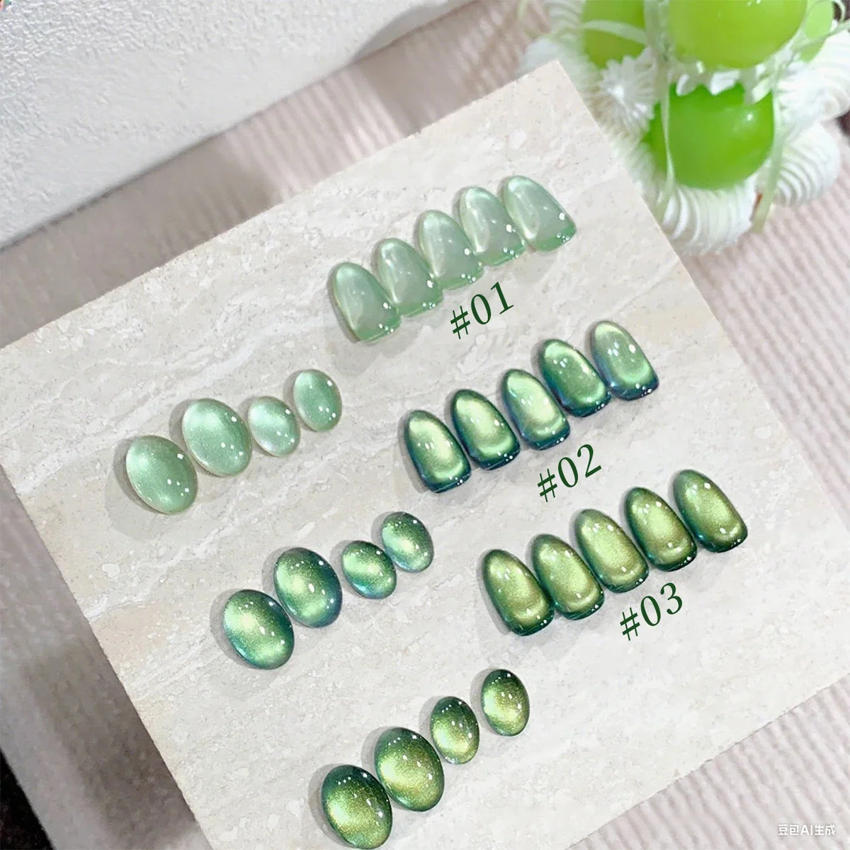 12ML 1PCS Whitening Green Light Glass Bead Star Bamboo Green Series Cat Eye Magnet Gel Nail Polish Nail Set Green Nails