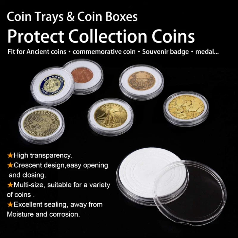 21-45mm Transparents Plastic Coinning Holder Box 10/100pcs Storage Case for Coinning Capsules, Collecting & Protection Containe