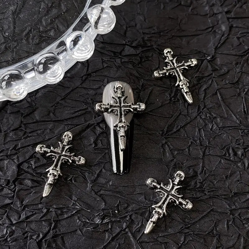 10pcs Gothic Punk Style Nail Art Charms Antique Silver Alloy  Jesus Catholic Cross Accessories Devil Angel Nail Decorations