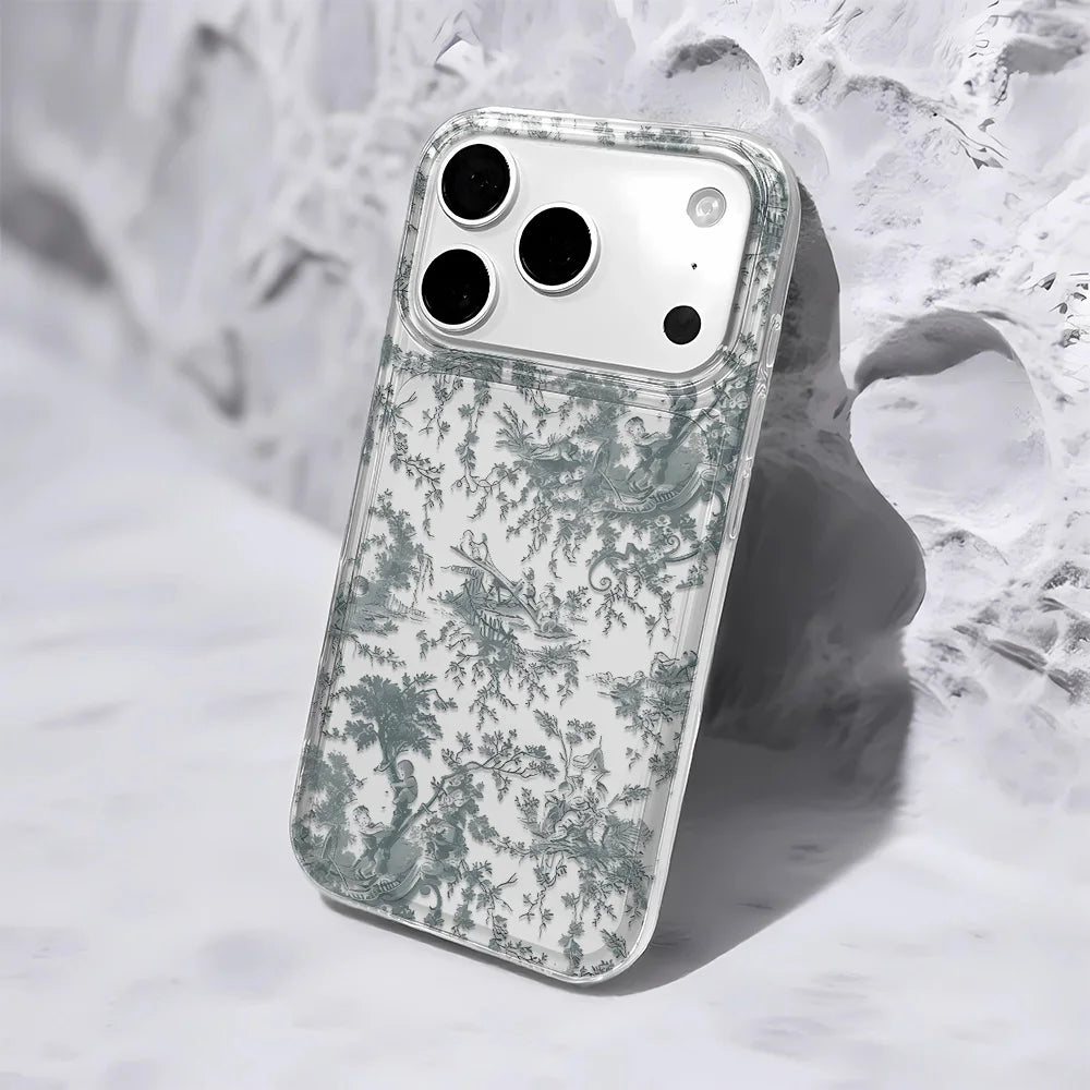 Cute Blue Floral Pattern Shockproof Case For iPhone 17 Air 16 15 Plus 14 13 12 11 Pro Max Plus Bumper Cover