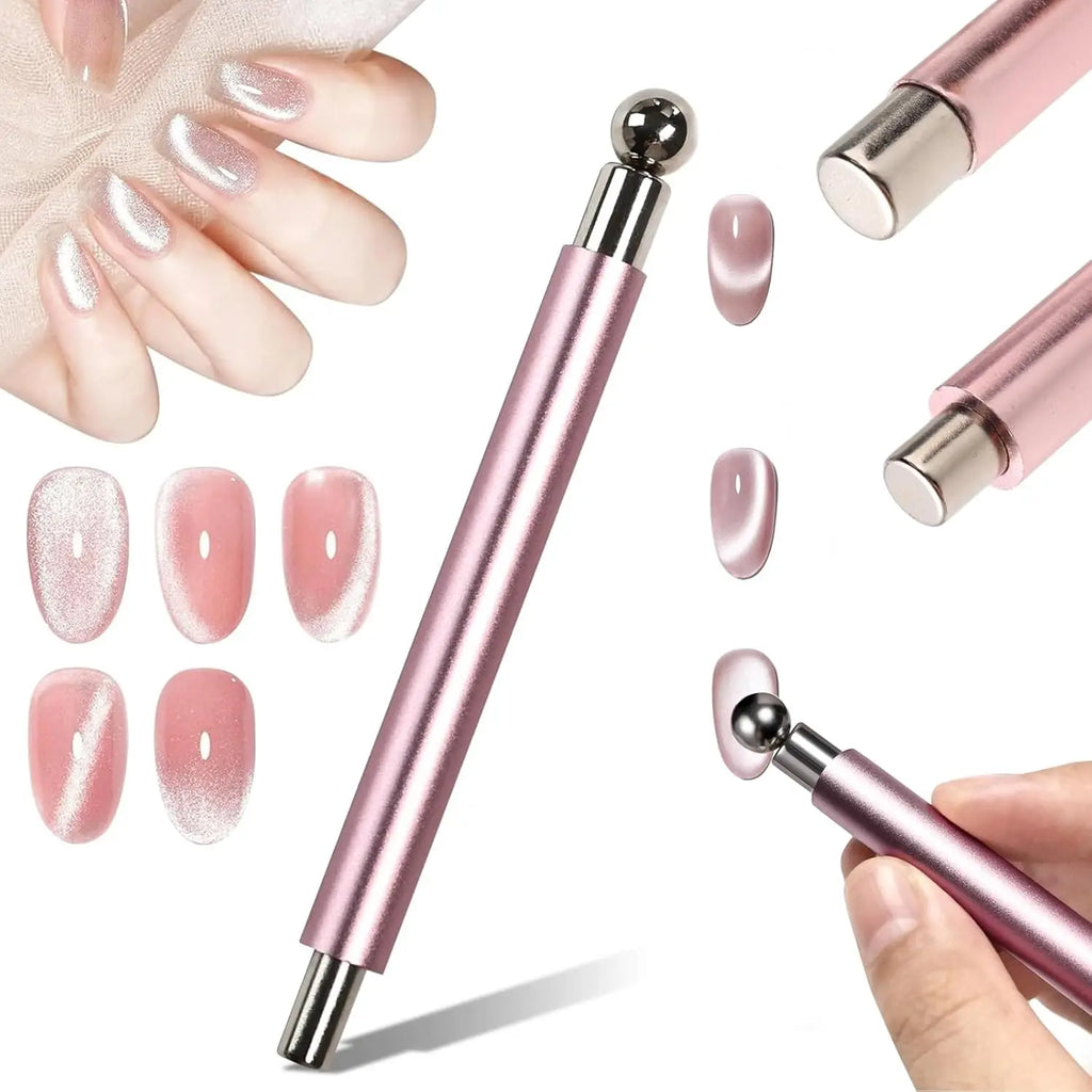 Nail Cat Eye Magnetic Ball With Nail Magnetic Stick Tool Set Double-head Strong Magnet Pen 3D Cat Eye Gel Nail Supplies