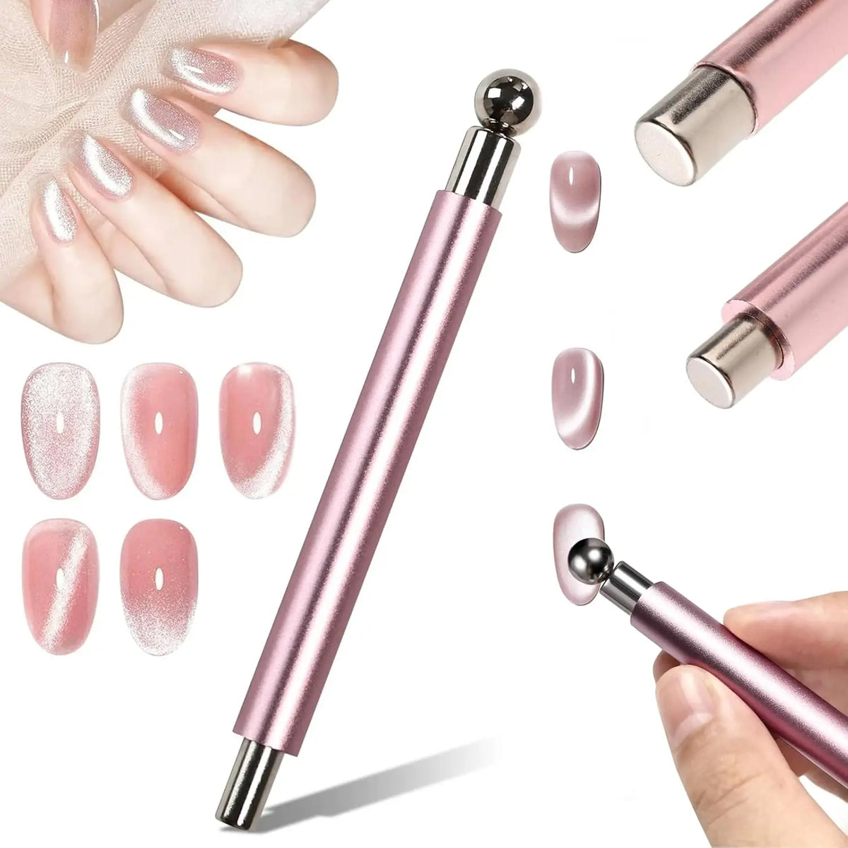 Nail Cat Eye Magnetic Ball With Nail Magnetic Stick Tool Set Double-head Strong Magnet Pen 3D Cat Eye Gel Nail Supplies