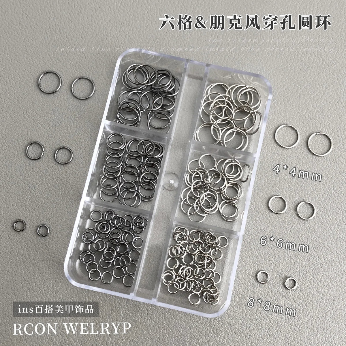 6 Grids Mix Punk Piercing Perforable Round Circle Ring White K Gun Black Alloy Nail Rhinestones Decorations Manicure Charms