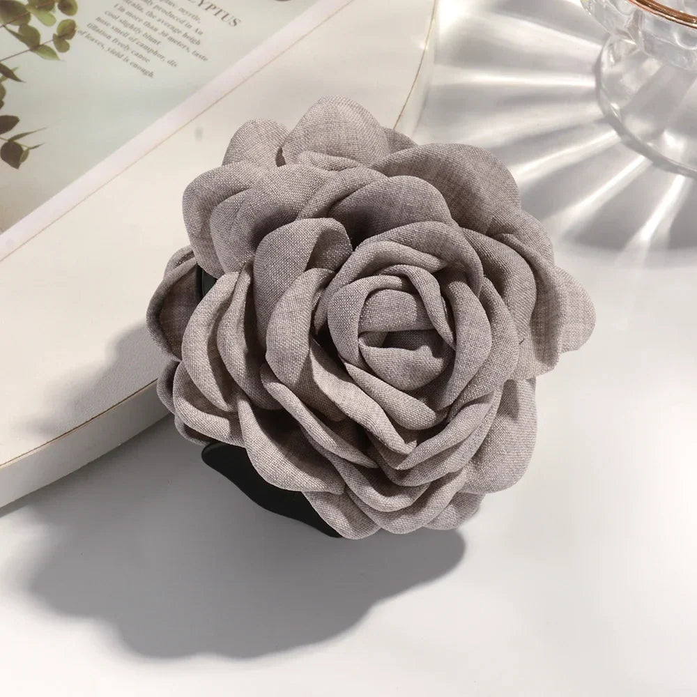 16 Colors Sweat Medium Size Cotton Fabric Rose Flower Hair Claw Clips for Women Korean Ctach Shark Clamp Hair Accessories 2024