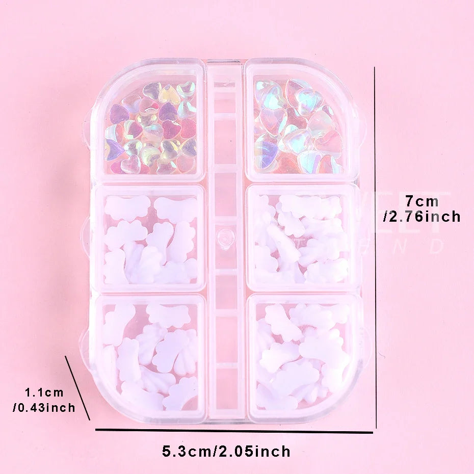 1 Box 3D Cute White Angel Wings Nail Art Charms Kawaii Love Heart Manicure Accessories Crystals Jewelry Part Nail Supplies Decor