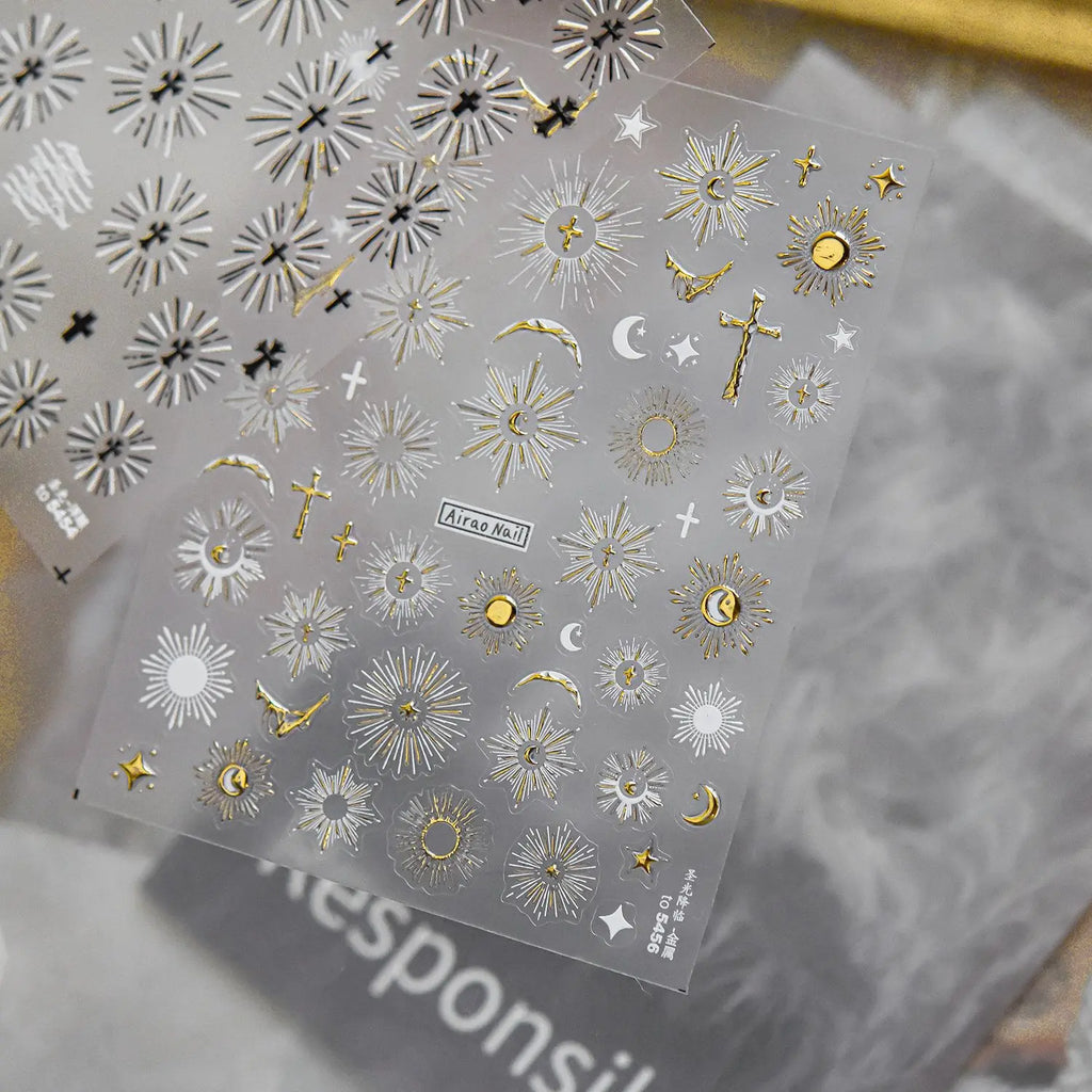 Gold-embossed Nail Stickers Luxury Retro Holy Light Faith Nails Art Stickers Gold Back Adhesive Nails Decorations Decals Parts
